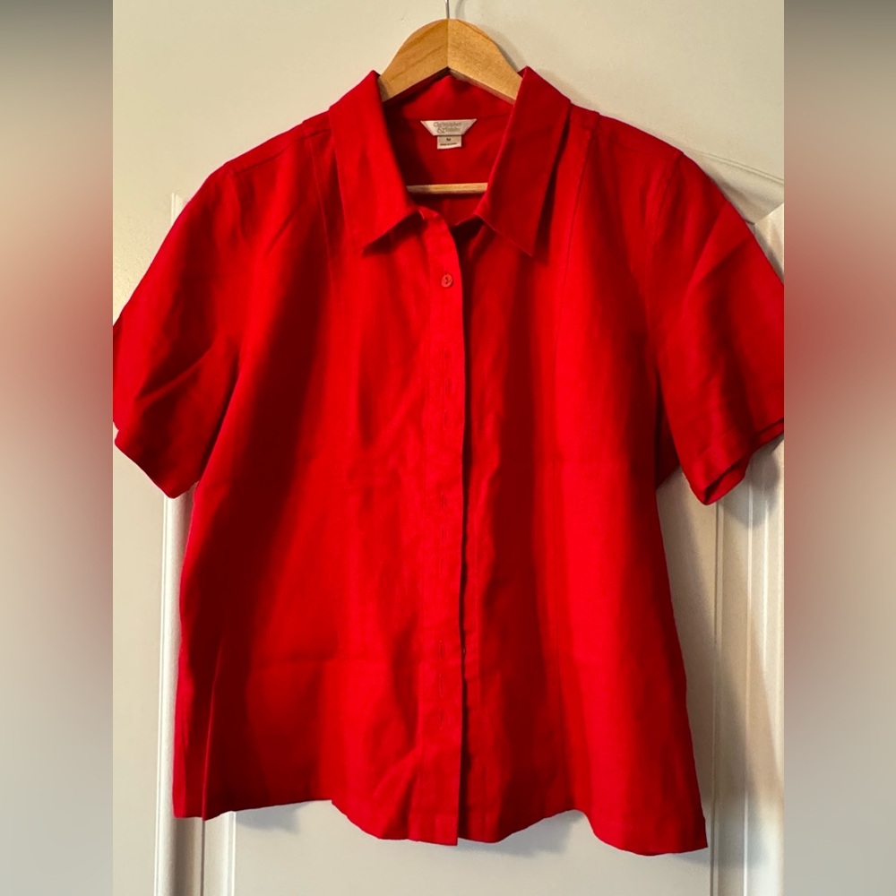 Vibrant Red Short Sleeve Blouse